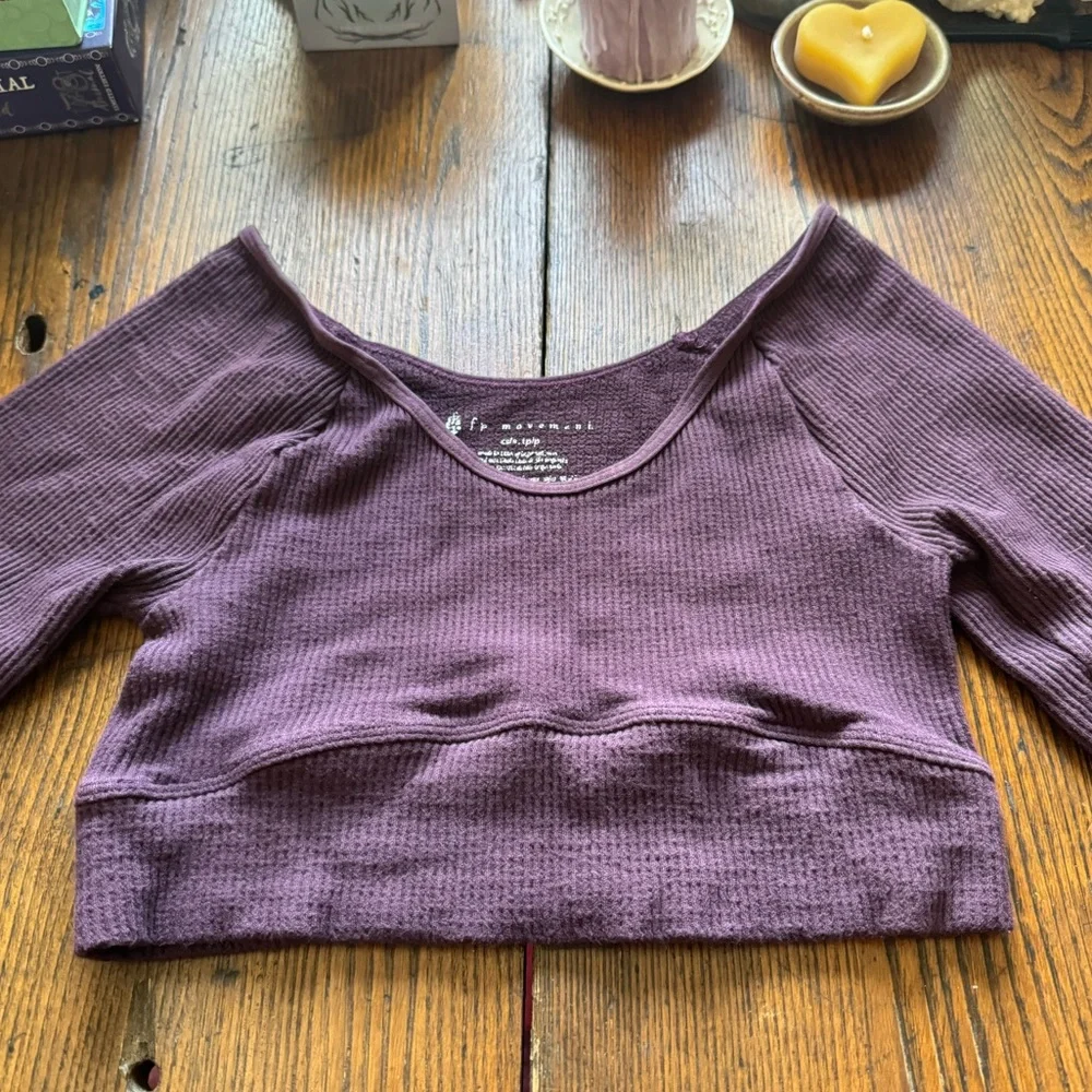 Free People Movement Hop to it long sleeve Crop Top XS/S Purple brushed maroon